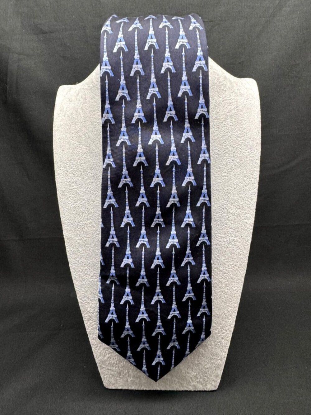 Reflets d'Art Eiffel Tower Paris 100% Silk Necktie Handmade  France Navy Blue